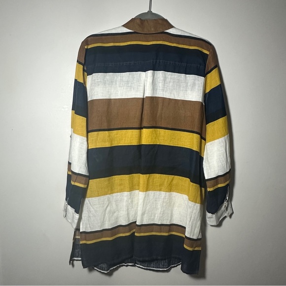 Chico’s Linen Hidden Button Multicolor Stripe Long Sleeve Tunic Size 2 Large - Picture 10 of 10